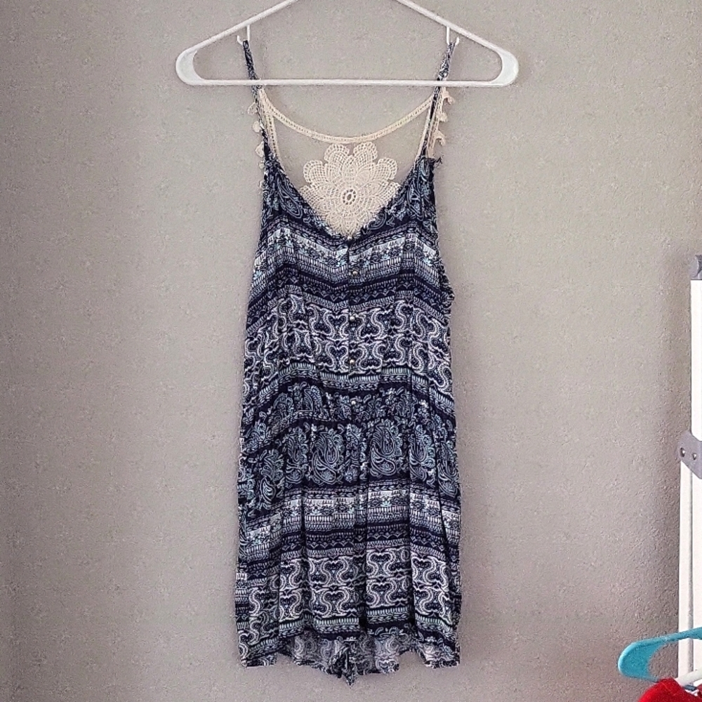 Medium Rue 21 Blue with Gold Buttons Romper